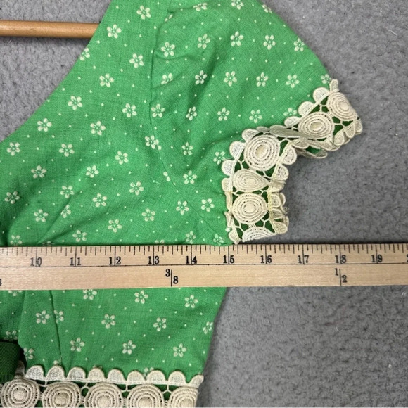 Princess Kaiulani Vintage Dress Womens Small Green Hawaiian 60's Empire Maxi Dot - Picture 11 of 11